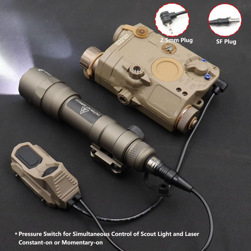 LThyzszb Tactical Dual Remote Pressure Switch Compatible with 2.5mm Plug PEQ-15 & DBAL & SF M300/340/M600/640DF Weapon Lights and Lasers (2.5mm Plug-Tan) - Image 4